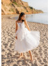Beaded White Lace Tulle Keyhole Back Flower Girl Dress